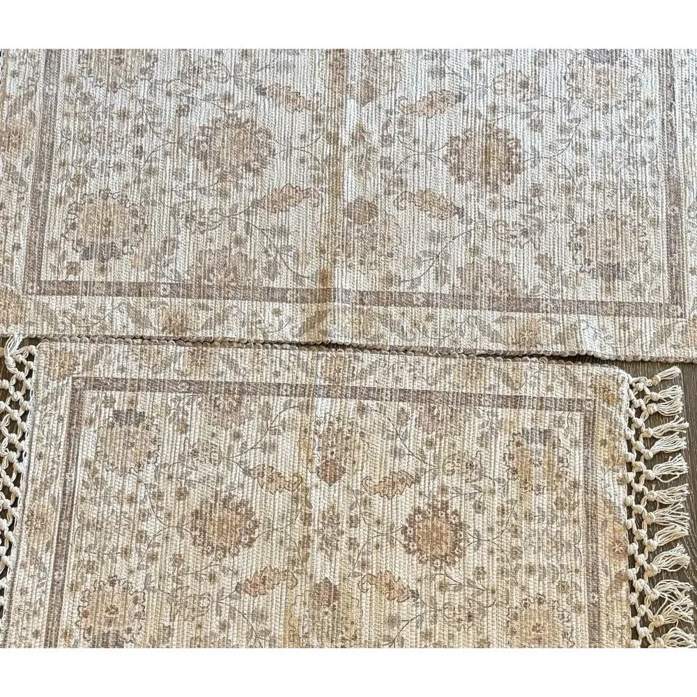 Jaipur Rugs Set 2 Woven Cotton Jute Floral Rug Neutral Knotted Fringe Two Sizes